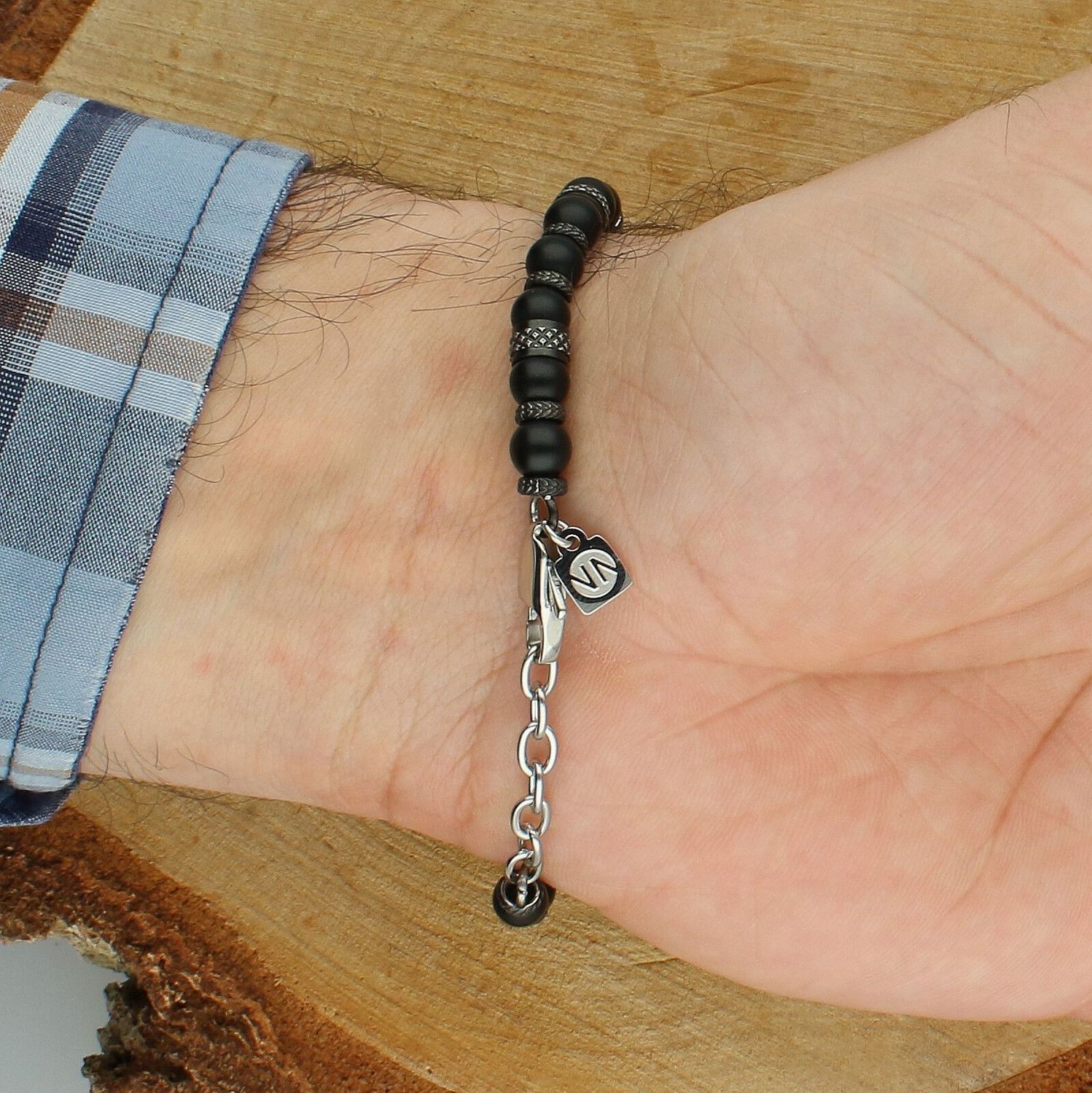 Bransoletka męska Nomination Manvision 133016 060 – stal nierdzewna, Róża Wiatrów, czarny agat.jpg